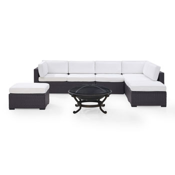 White, 2 Loveseats, Armless Chair, 2 Ottomans, Ashland Firepit - Product View 1