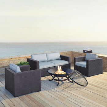 Set in Mist, 2 Armchairs, 2 Corner Chairs, & Firepit, Lifestyle View