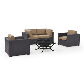 Set in Mocha, 2 Armchairs, 2 Corner Chairs, & Firepit, View 2