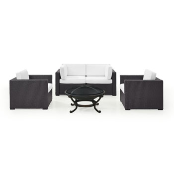 Set in White, 2 Armchairs, 2 Corner Chairs, & Firepit, View 1