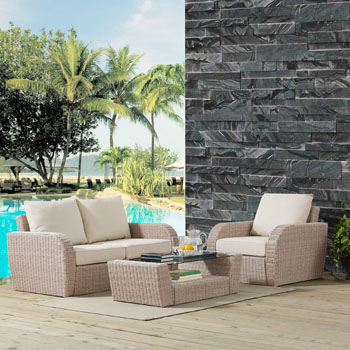 St Augustine 3 Pc Outdoor Patio Wicker Seating Set W Mist Or