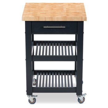 Chris & Chris The Essential Series Kitchen Cart with End Grain Wood in Navy, 24'' W x 20'' D x 36'' H