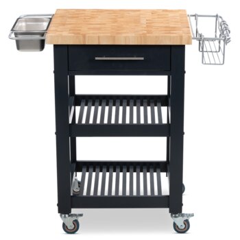 Chris & Chris The Essential Series Kitchen Cart with End Grain Wood in Navy, 24'' W x 20'' D x 36'' H