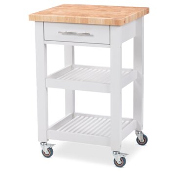 Chris & Chris The Essential Series Kitchen Cart with End Grain Wood in White, 24'' W x 20'' D x 36'' H