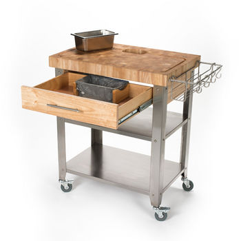 Chris & Chris Stadium Series Kitchen Work Station with 2-1/2" Solid End or Acacia Grain Top, Solid Stainless Shelves and Legs, 30'' W x 20'' D x 36'' H