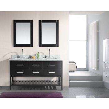 London 61 Wide Double Sink Vanity Set With 2 Matching Wall Mirrors In Espresso Base Finish Open Bottom And White Carrera Marble Top By Design Element Kitchensource Com