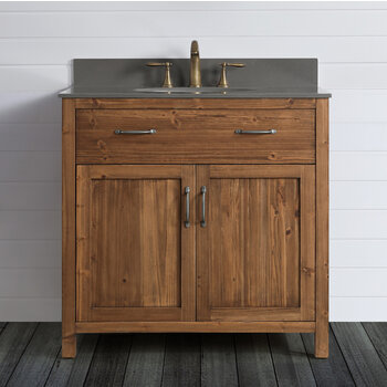 Design Element Bryson 36'' W Bathroom Vanity Cabinet Base Only in Walnut, 35-1/4'' W x 21-1/2'' D x 34-1/2'' H, Front View