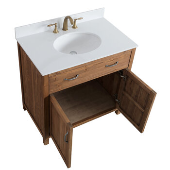 Design Element Bryson 36'' W Bathroom Vanity Cabinet Base Only in Walnut, 35-1/4'' W x 21-1/2'' D x 34-1/2'' H, Opened View