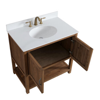 Design Element Austin 36'' W Bathroom Vanity Cabinet Base Only in Walnut, 35-1/4'' W x 21-1/2'' D x 34-1/2'' H, Opened View