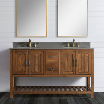 Design Element Austin 60'' W Bathroom Vanity Cabinet Base Only in Walnut, 59'' W x 21-1/2'' D x 34-1/2'' H, Angle View