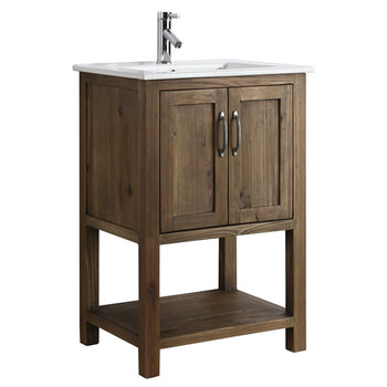 Design Element Austin 24'' Single Sink Vanity in Walnut with Porcelain Countertop, Angle View