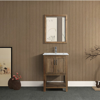 Design Element Austin 24'' Single Sink Vanity in Walnut with Porcelain Countertop, Installed View