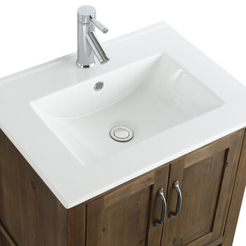 Design Element Austin 24'' Single Sink Vanity in Walnut with Porcelain Countertop, Top View