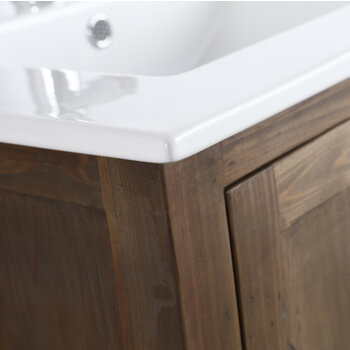 Design Element Austin 24'' Single Sink Vanity in Walnut with Porcelain Countertop, Top Close Up View