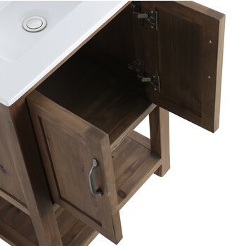 Design Element Austin 24'' Single Sink Vanity in Walnut with Porcelain Countertop, Opened View