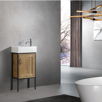 Design Element Bristol 18-1/2'' Single Sink Vanity in Natural Wood with Porcelain Countertop, Installed Angle View