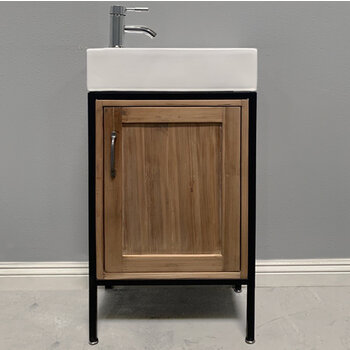 Design Element Bristol 18-1/2'' Single Sink Vanity in Natural Wood with Porcelain Countertop, Front View