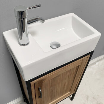 Design Element Bristol 18-1/2'' Single Sink Vanity in Natural Wood with Porcelain Countertop, Overhead View