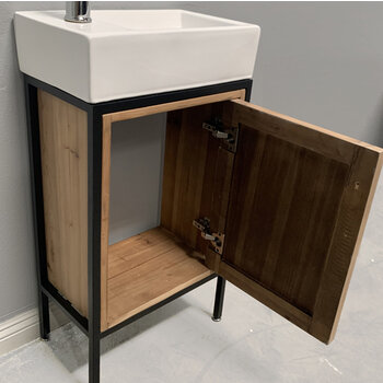 Design Element Bristol 18-1/2'' Single Sink Vanity in Natural Wood with Porcelain Countertop, Opened View