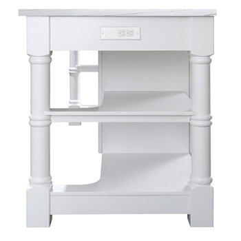 Design Element Monterey 80'' Kitchen Island in White with White Quartz Sintered Stone Countertop, White w/ Stone Top Side View