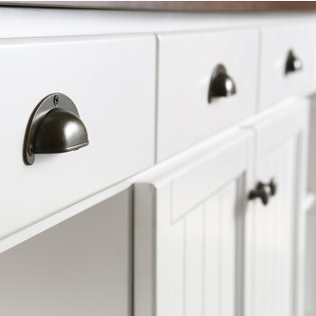 Design Element Monterey 80'' Kitchen Island in White with White Quartz Sintered Stone Countertop, White w/ Stone Top Cup Handle View