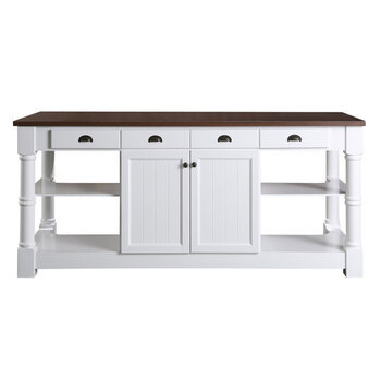 Design Element Monterey 80'' Kitchen Island in White with Dark Walnut Veneered Wood Countertop, White w/ Wood Top Product Front View