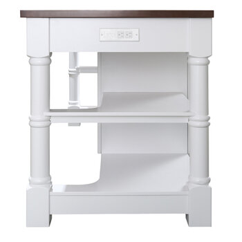 Design Element Monterey 80'' Kitchen Island in White with Dark Walnut Veneered Wood Countertop, White w/ Wood Top Side View
