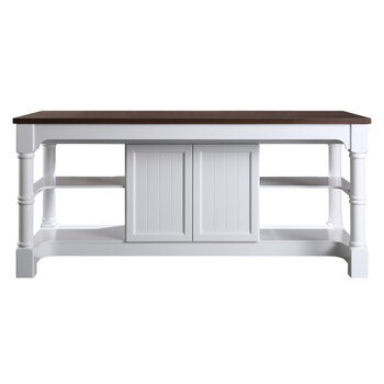 Design Element Monterey 80'' Kitchen Island in White with Dark Walnut Veneered Wood Countertop, White w/ Wood Top Back View