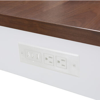 Design Element Monterey 80'' Kitchen Island in White with Dark Walnut Veneered Wood Countertop, White w/ Wood Top Outlet View
