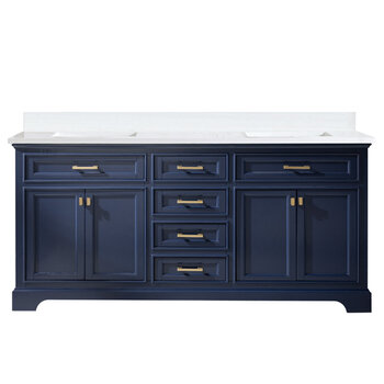 Design Element Milano 72'' Double Sink Vanity in Blue with Carrara White Marble Countertop, Product Front View
