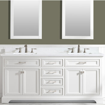 Design Element Milano 72'' Double Sink Vanity in White with Carrara White Marble Countertop, Front View