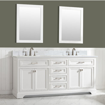 Design Element Milano 72'' Double Sink Vanity in White with Carrara White Marble Countertop, Angle View