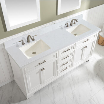 Design Element Milano 72'' Double Sink Vanity in White with Carrara White Marble Countertop, Overhead View