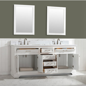 Design Element Milano 72'' Double Sink Vanity in White with Carrara White Marble Countertop, Opened View
