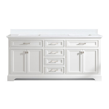 Design Element Milano 72'' Double Sink Vanity in White with Carrara White Marble Countertop, Product Front View