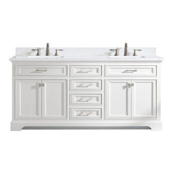 Design Element Milano 72'' Double Sink Vanity in White with Carrara White Marble Countertop, Front Product View