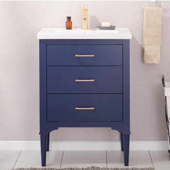 Design Element Mason 24'' Single Sink Vanity In Blue with Porcelain Countertop, Front View