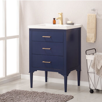 Design Element Mason 24'' Single Sink Vanity In Blue with Porcelain Countertop, Angle View