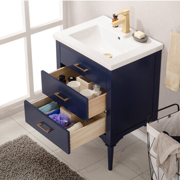 Design Element Mason 24'' Single Sink Vanity In Blue with Porcelain Countertop, Opened View