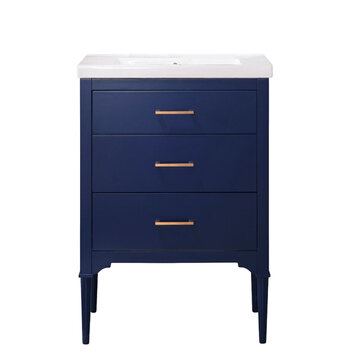 Design Element Mason 24'' Single Sink Vanity In Blue with Porcelain Countertop, Product Front View