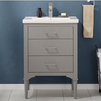Design Element Mason 24'' Single Sink Vanity In Gray with Porcelain Countertop, Front View