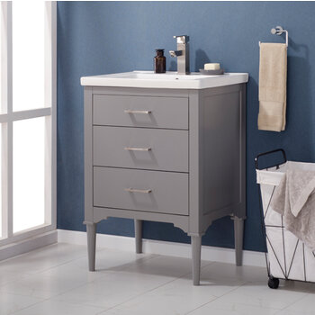 Design Element Mason 24'' Single Sink Vanity In Gray with Porcelain Countertop, Angle View