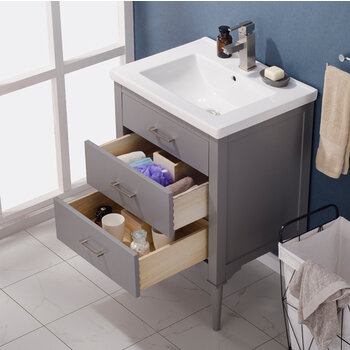 Design Element Mason 24'' Single Sink Vanity In Gray with Porcelain Countertop, Opened View