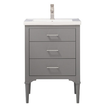 Design Element Mason 24'' Single Sink Vanity In Gray with Porcelain Countertop, Front Product View
