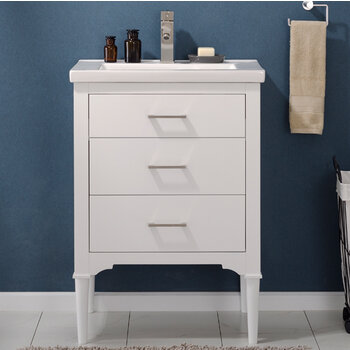 Design Element Mason 24'' Single Sink Vanity In White with Porcelain Countertop, Front View