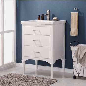 Design Element Mason 24'' Single Sink Vanity In White with Porcelain Countertop, Angle View