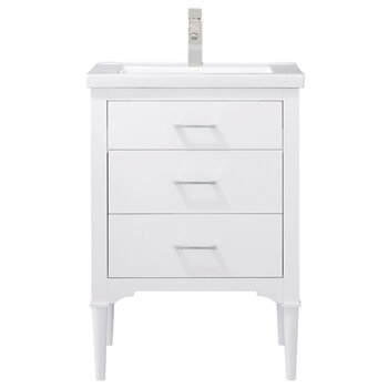 Design Element Mason 24'' Single Sink Vanity In White with Porcelain Countertop, Front Product View