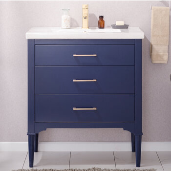 Design Element Mason 30'' Single Sink Vanity In Blue with Porcelain Countertop, Front View