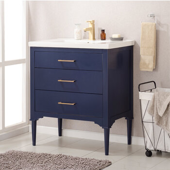 Design Element Mason 30'' Single Sink Vanity In Blue with Porcelain Countertop, Angle View