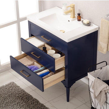 Design Element Mason 30'' Single Sink Vanity In Blue with Porcelain Countertop, Opened View